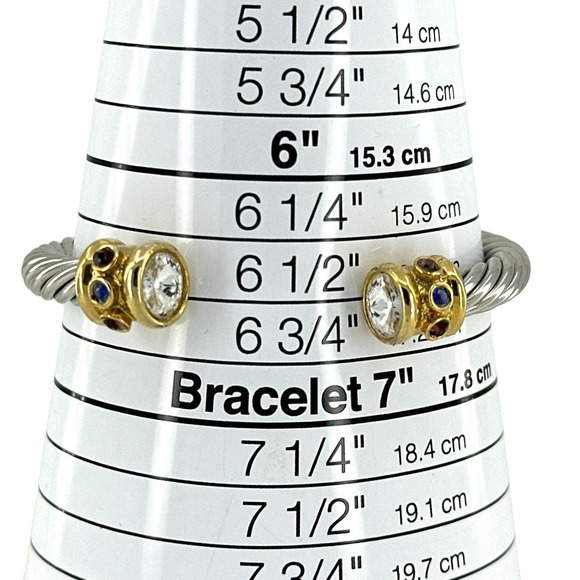 Retro Silver Rope Style Cuff Bracelet with Gold Bar on each end with rhinestones - Picture 6 of 7